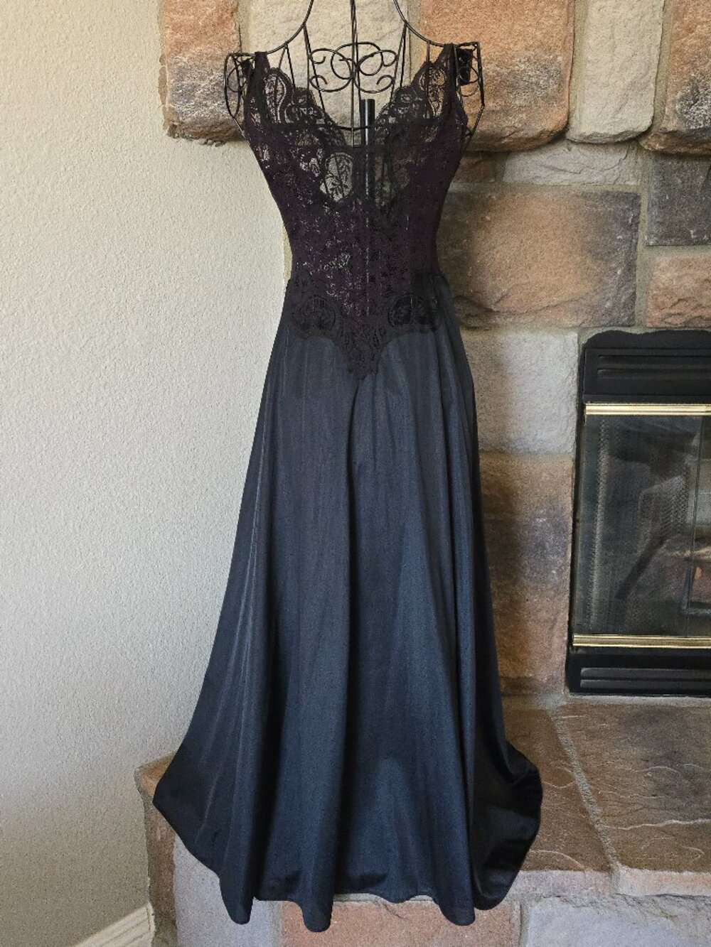 Vintage Olga Black Lace Maxi Slip Dress